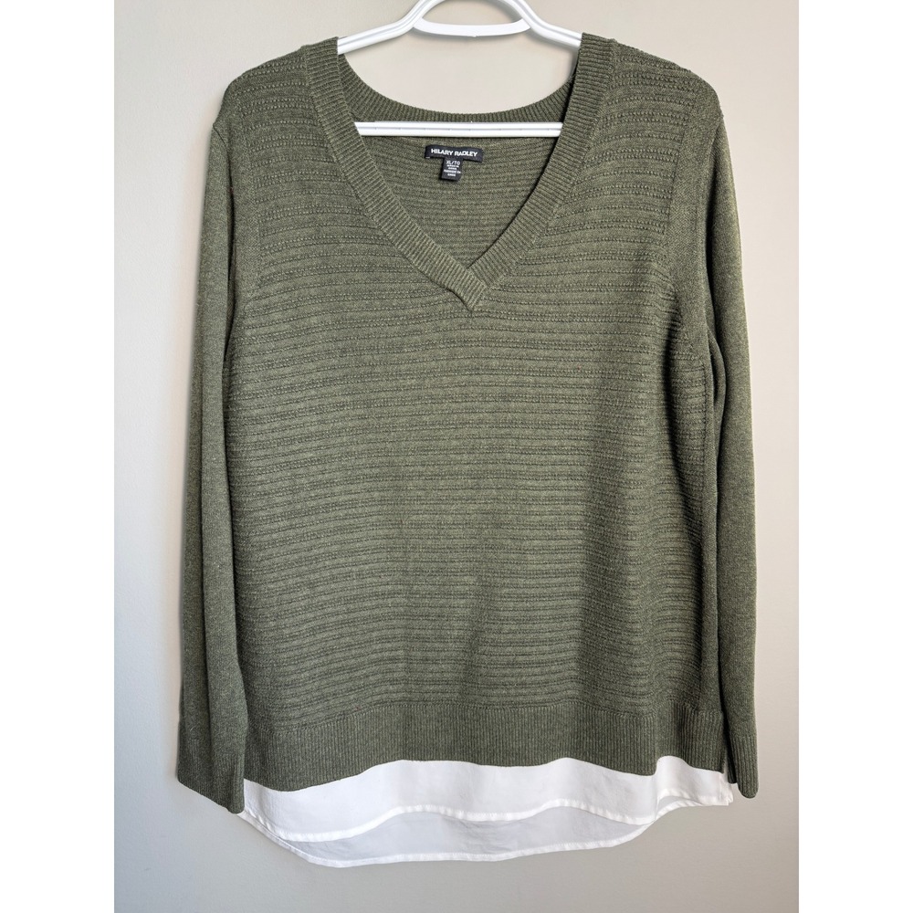 Hilary Radley Layered Look V-Neck Sweater Womens XL Green Mixed Media Casual